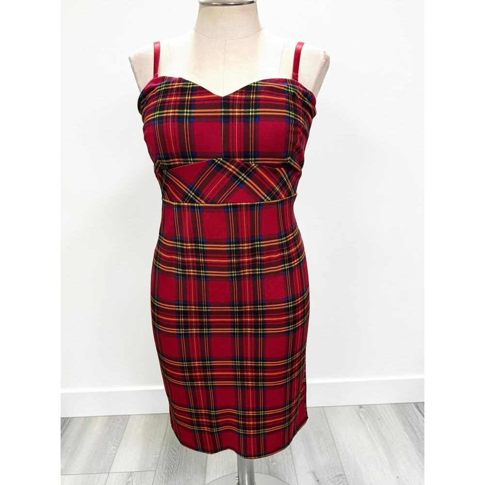 Torrid 16 Betsey Johnson Red Tartan Plaid Punk Gothic Rockabilly Ponte Dress - Picture 5 of 7